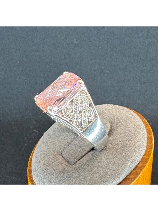 Pink and White Cubic Zirconia Rhodium Over Sterling Silver  VTG Sterling Silver 925 Pink & White Cubic Zirconia Statement Ring Size 9.75